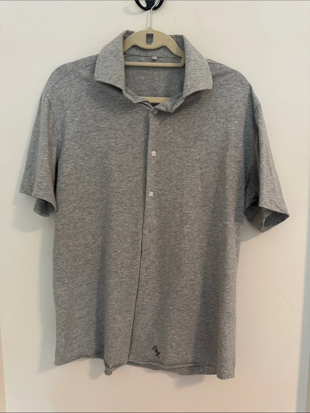 Men's Grey Short-Sleeve Polo Shirt with Button Front - Picture 1 of 5